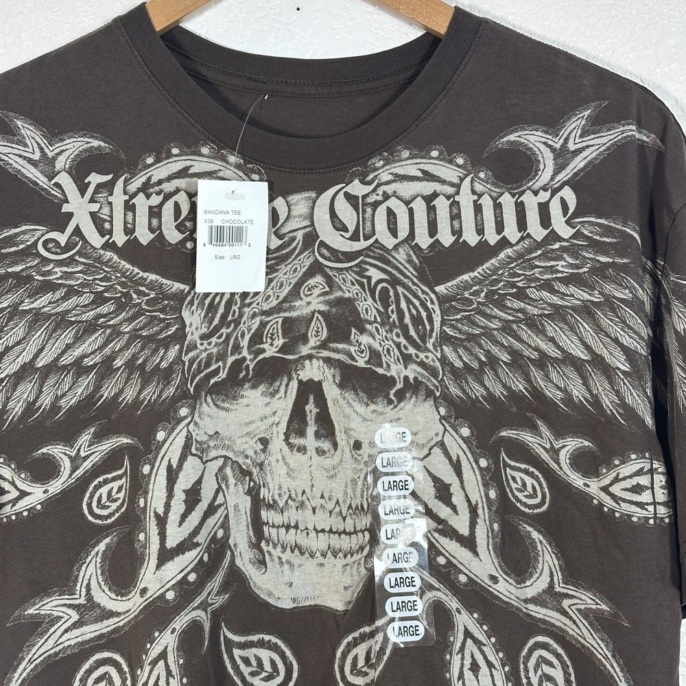 Xtreme Couture Affliction Men's T-Shirt Bandana Tee Randy Chocolate Large